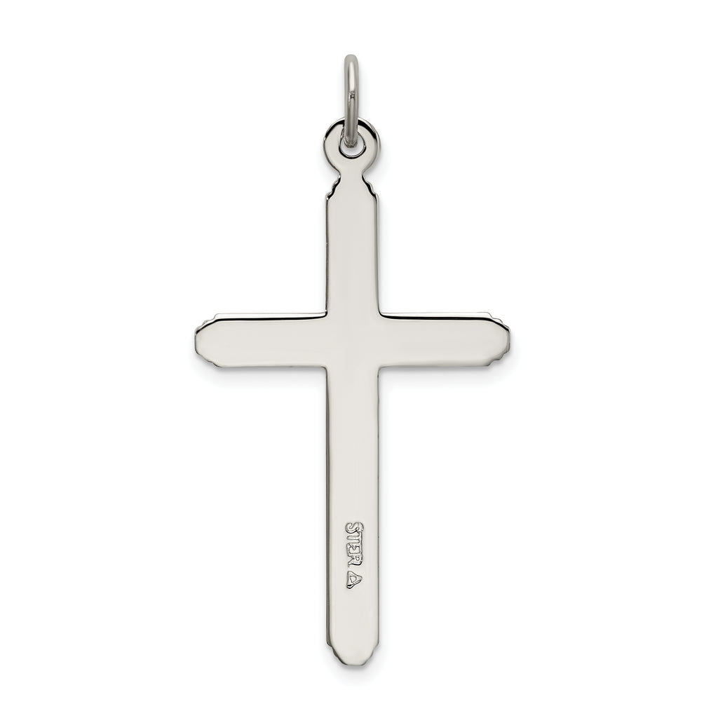 Sophia Jewelers Sterling Silver 925 Grooved Cross Pendant in Polished Platinum Finish