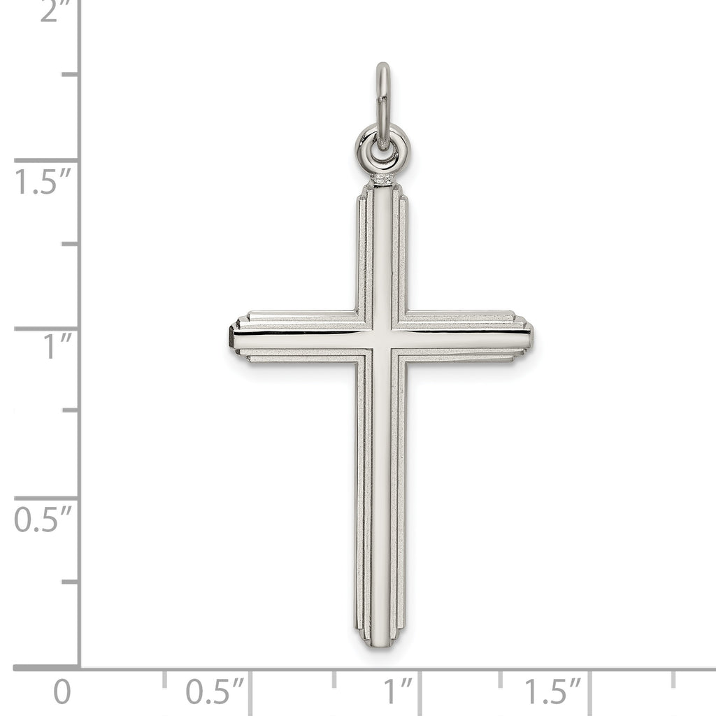 Sophia Jewelers Sterling Silver 925 Grooved Cross Pendant in Polished Platinum Finish