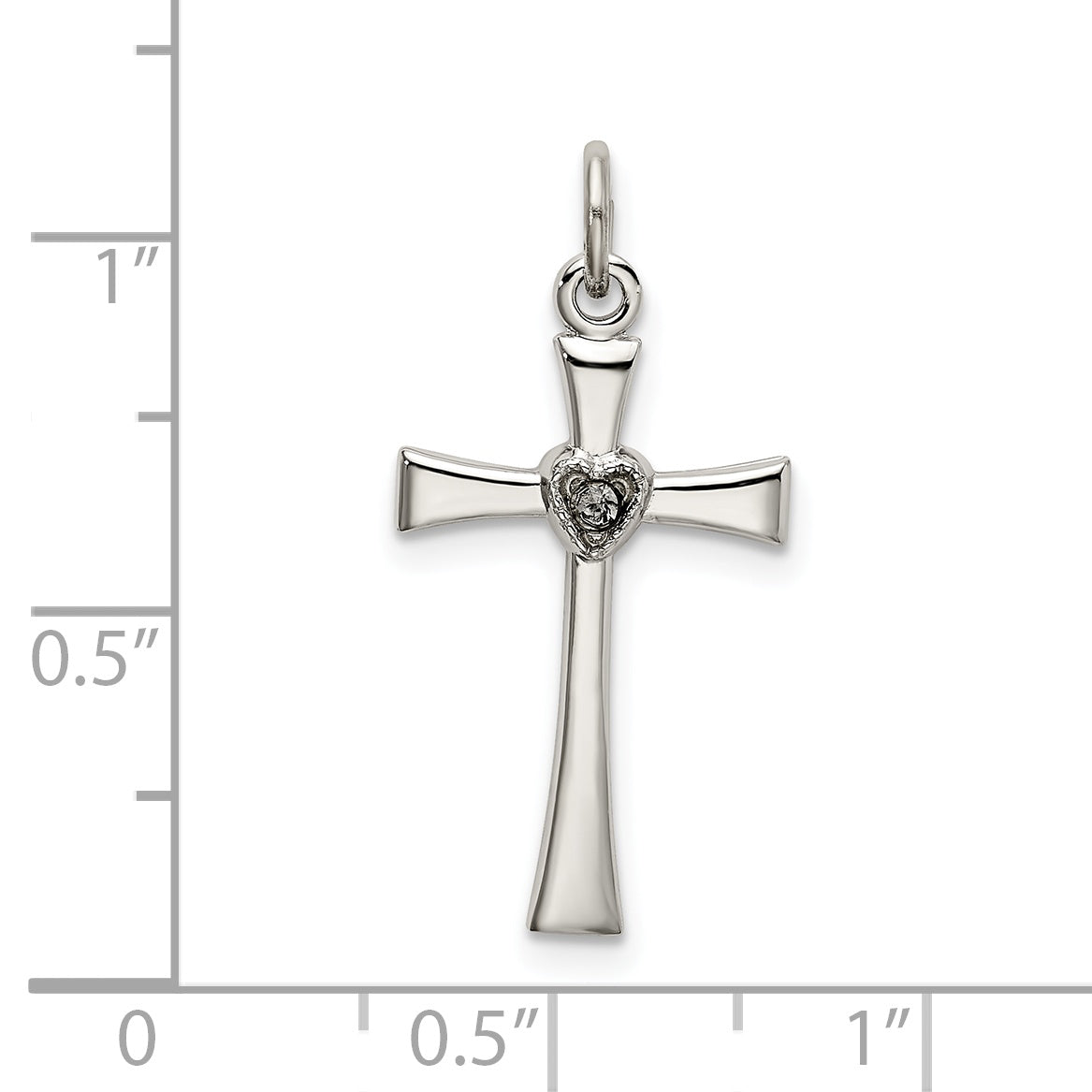 Sophia Jewelers Sterling Silver CZ Heart Cross Pendant with Platinum Polish