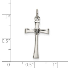 Sophia Jewelers Sterling Silver CZ Heart Cross Pendant with Platinum Polish