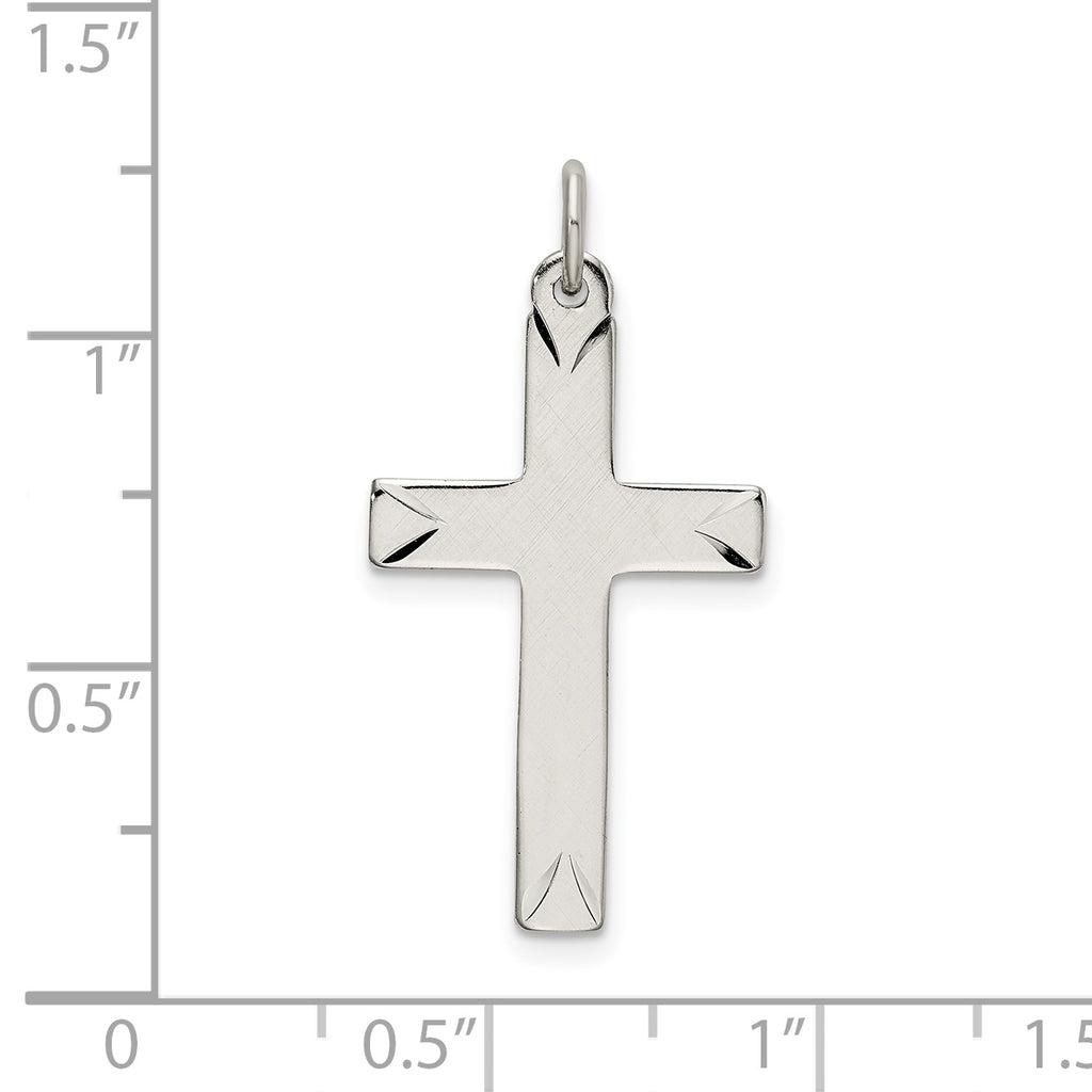 Sterling Silver 925 Cross Pendant with Platinum Plating and Diamond-Cut Finish
