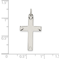 Sterling Silver 925 Cross Pendant with Platinum Plating and Diamond-Cut Finish