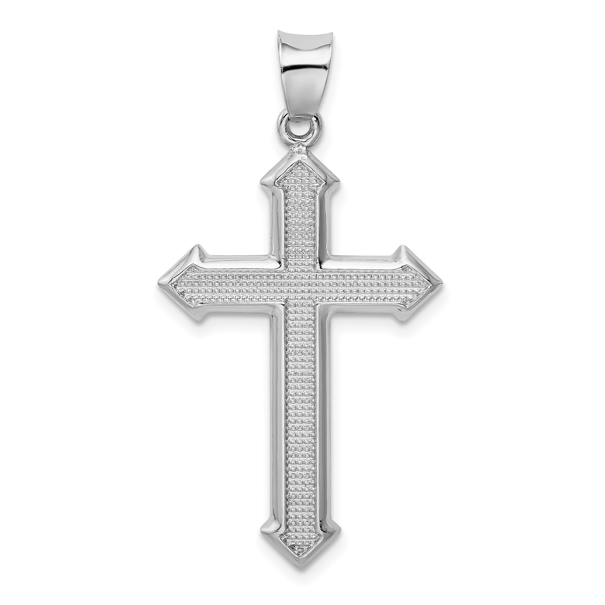 Sterling Silver Rhodium-plated Textured & Polished Cross Pendant