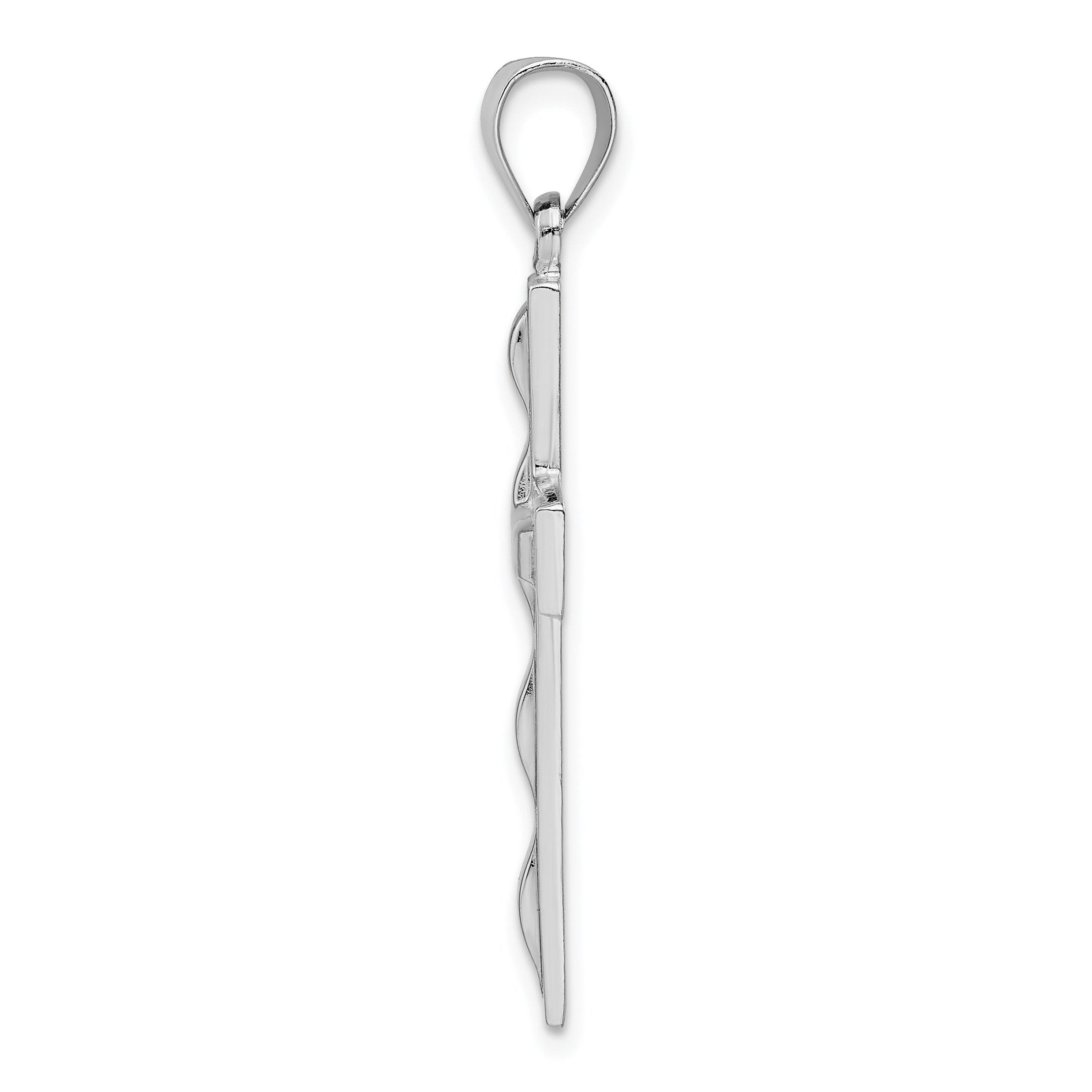 Sterling Silver 925 Polished Cross Pendant with Rhodium-Plated Elegant Design