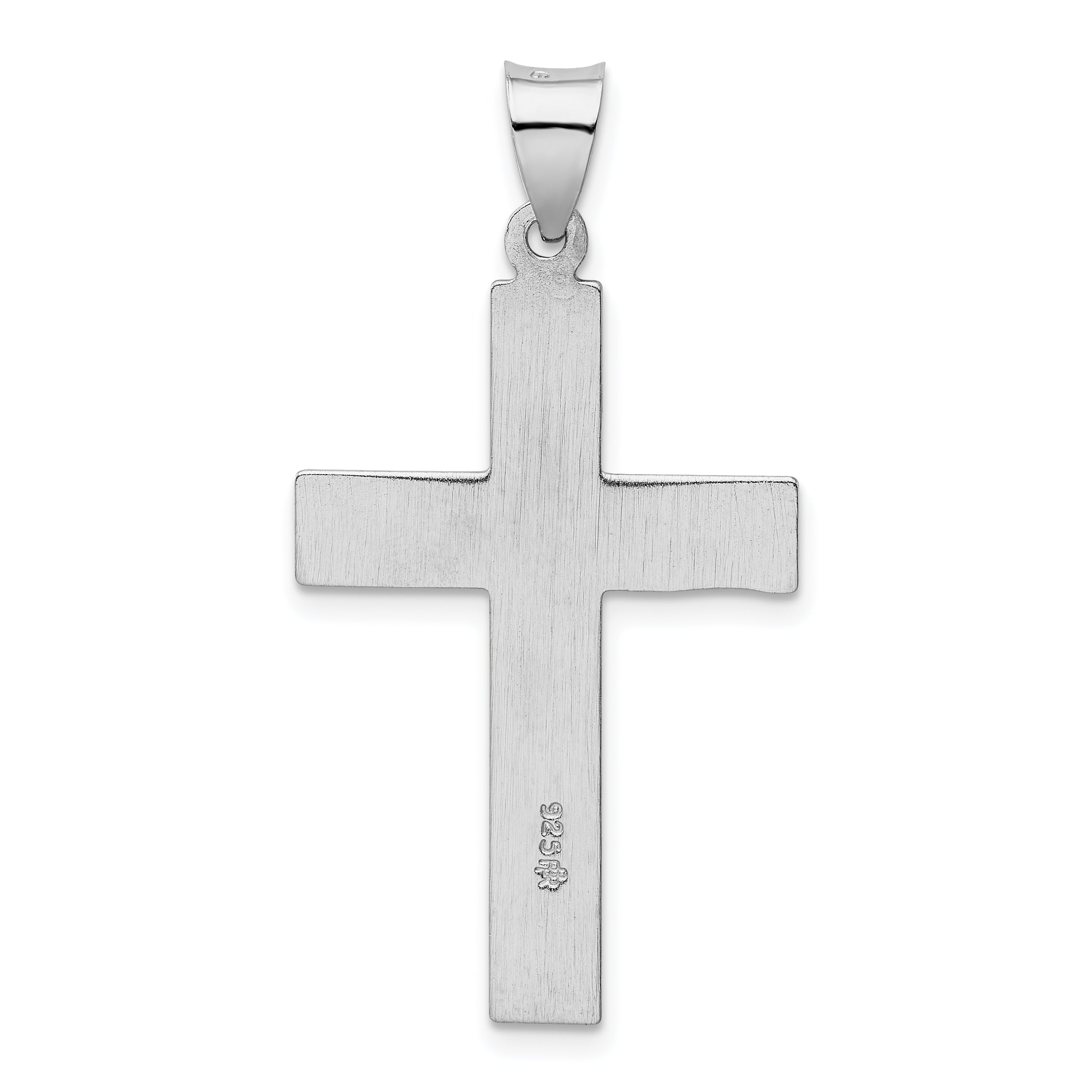 Sterling Silver 925 Polished Cross Pendant with Rhodium-Plated Elegant Design