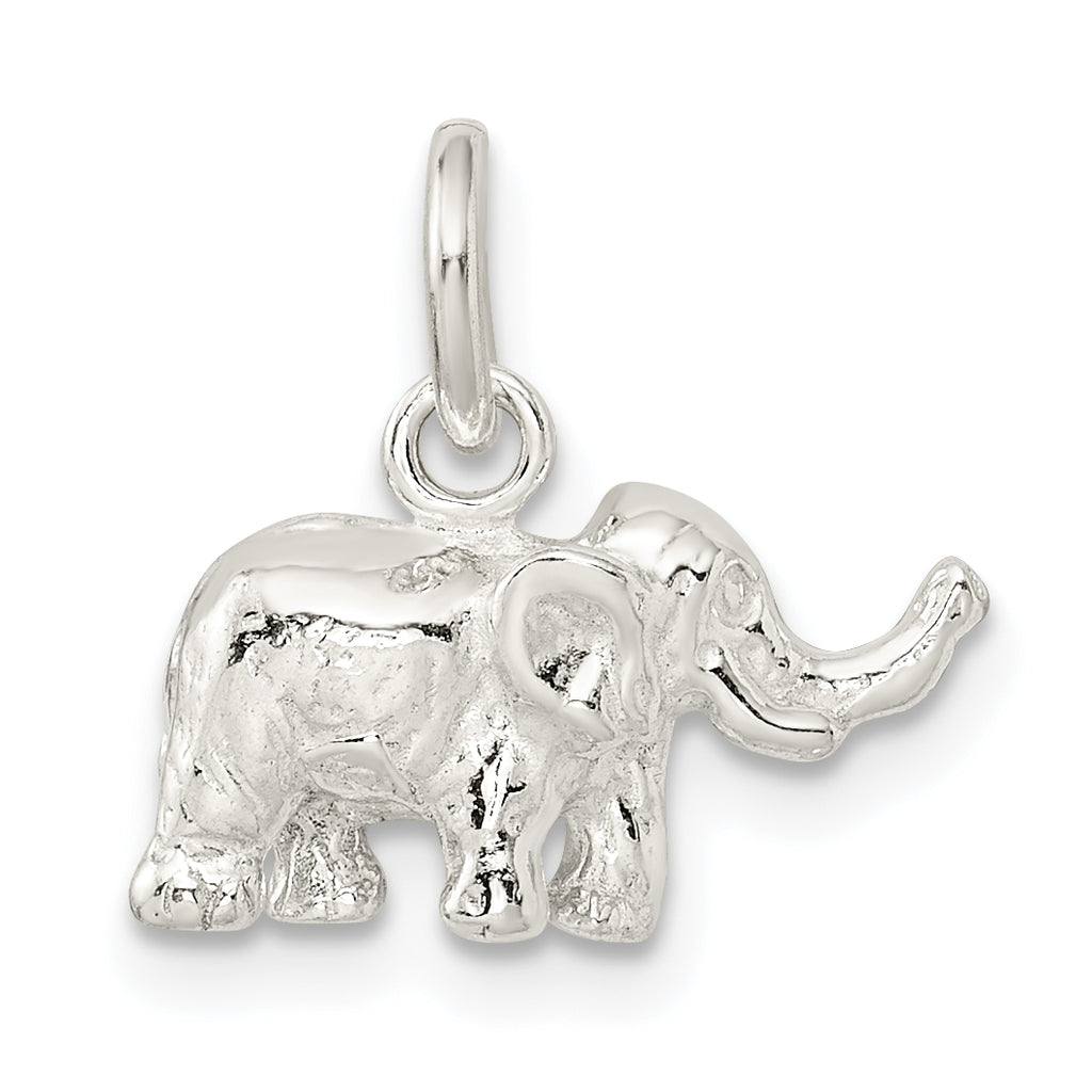 Sterling Silver 3D Elephant Charm with Polished Anti-Tarnish Finish