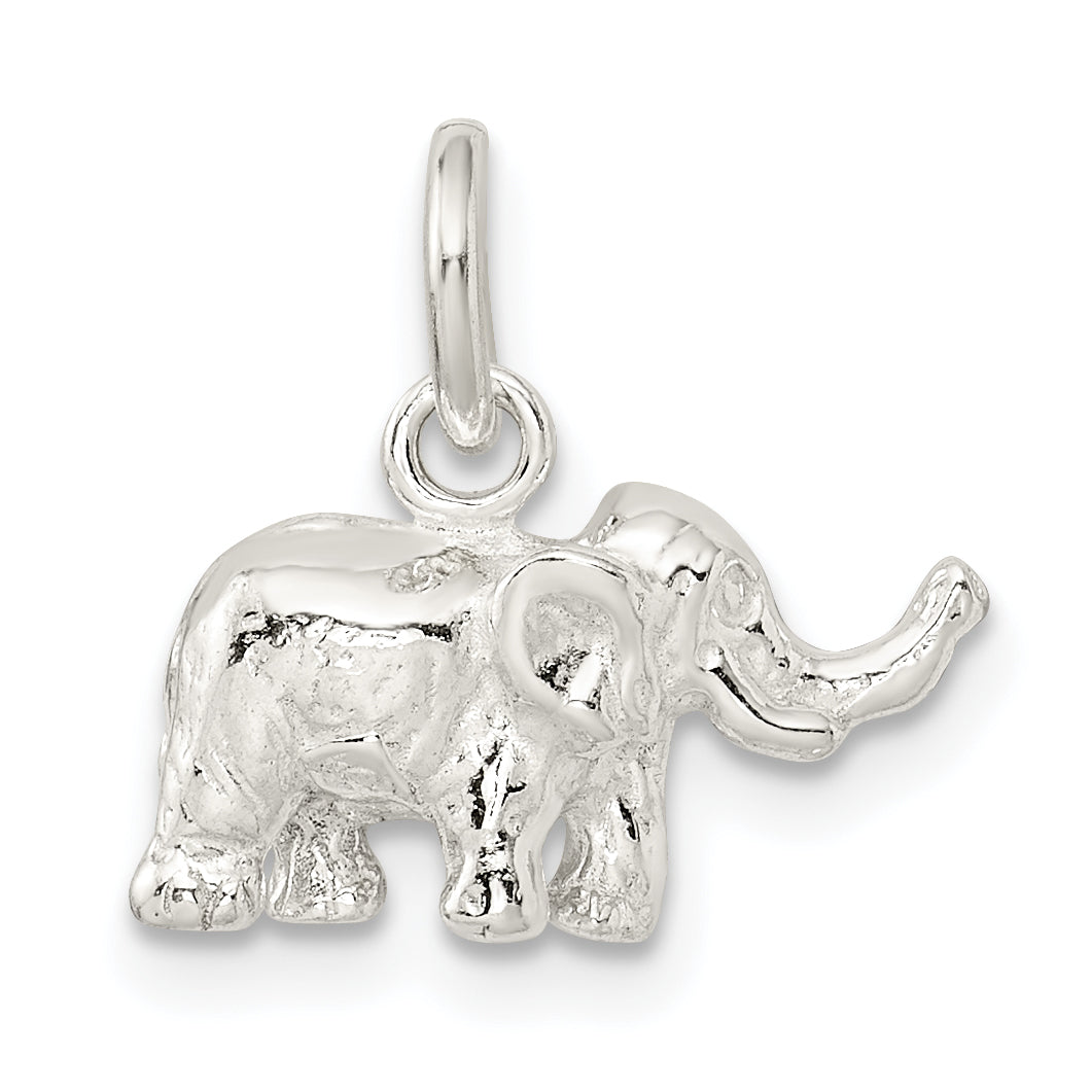 Sterling Silver 3D Elephant Charm with Polished Anti-Tarnish Finish