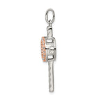 Sterling Silver 925 Cross Pendant with Rose-Tone CZ & Platinum Finish