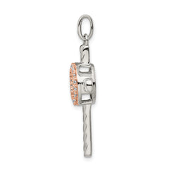 Sterling Silver 925 Cross Pendant with Rose-Tone CZ & Platinum Finish