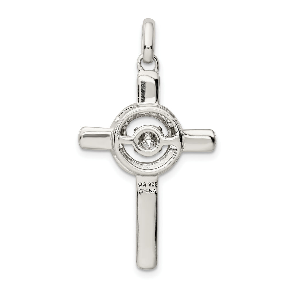 Sterling Silver 925 Cross Pendant with Rose-Tone CZ & Platinum Finish