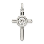 Sterling Silver 925 Cross Pendant with Rose-Tone CZ & Platinum Finish
