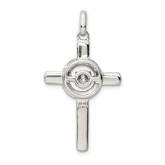 Sterling Silver 925 Cross Pendant with Rose-Tone CZ & Platinum Finish