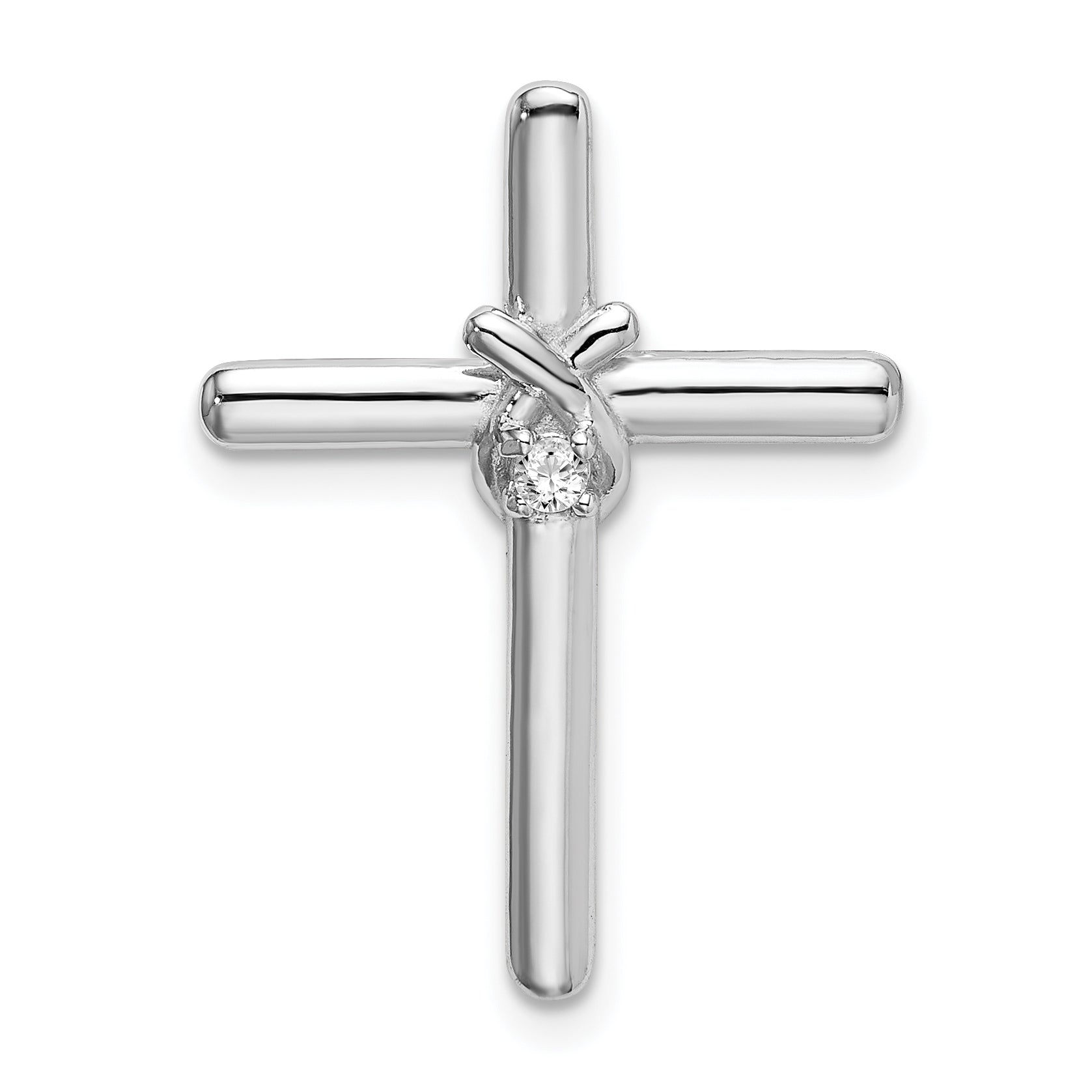 Sterling Silver Rhodium-plated Polished w/ CZ Cross Chain Slide Main image