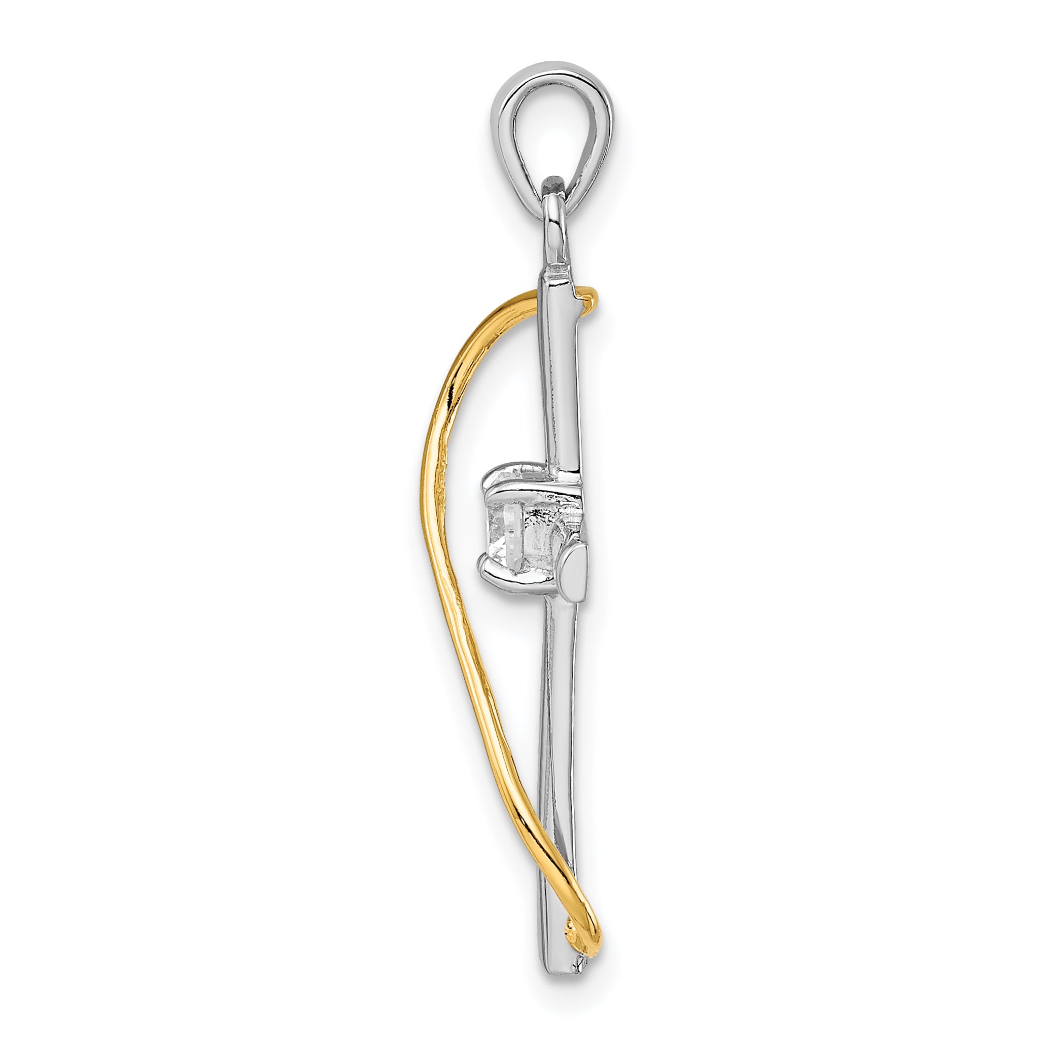 Sterling Silver CZ Cross Pendant with Gold-Tone Rhodium Finish