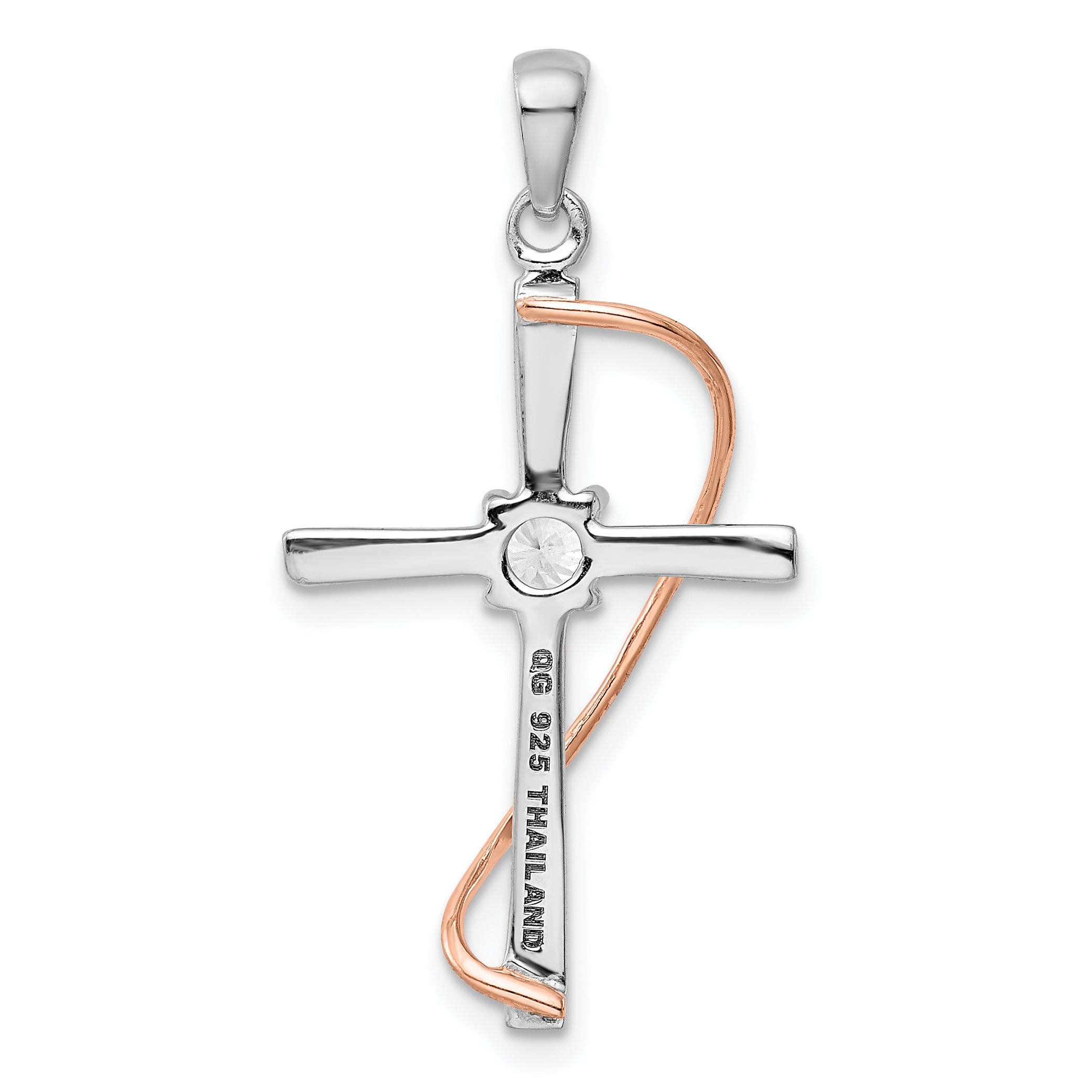 Sophia Jewelers Sterling Silver Two-Tone CZ Cross Pendant with Rose-Tone Accent