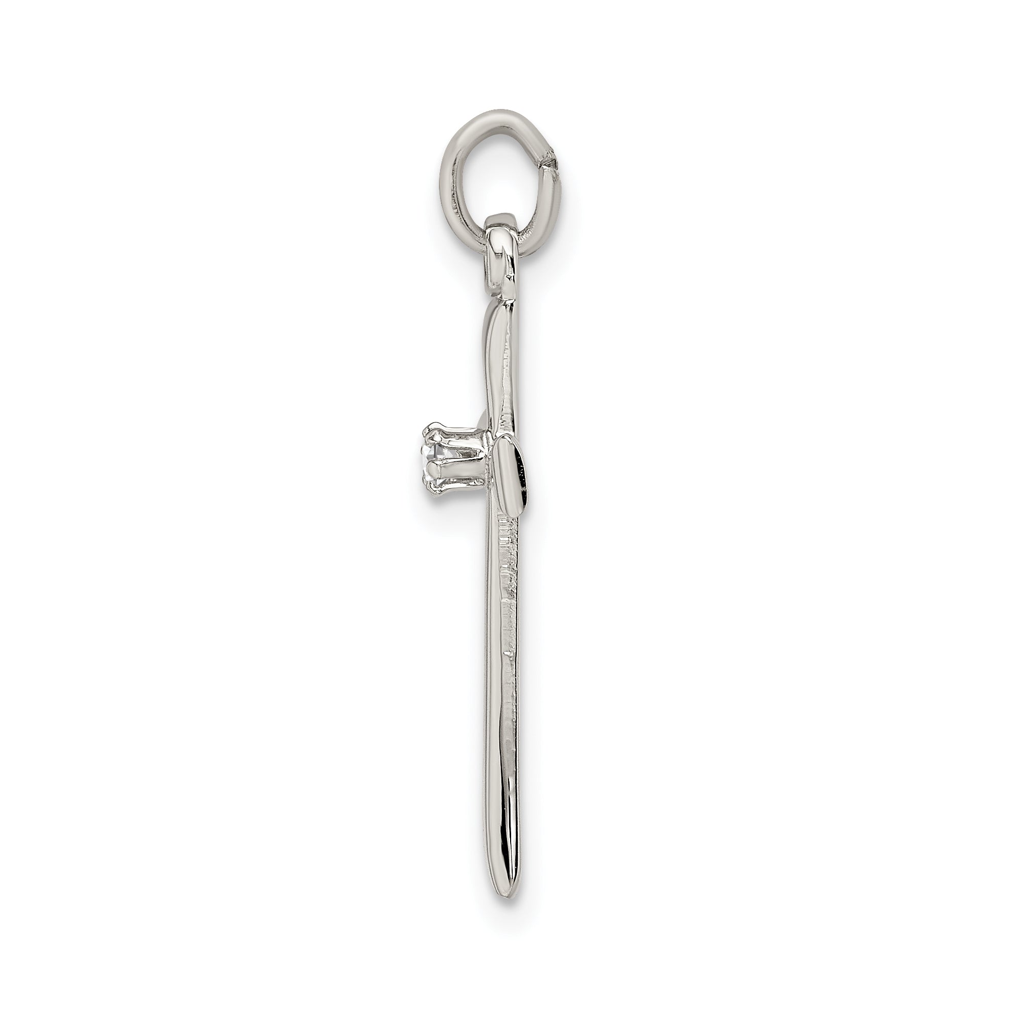 Sterling Silver 925 Polished CZ Cross Pendant with Platinum Finish