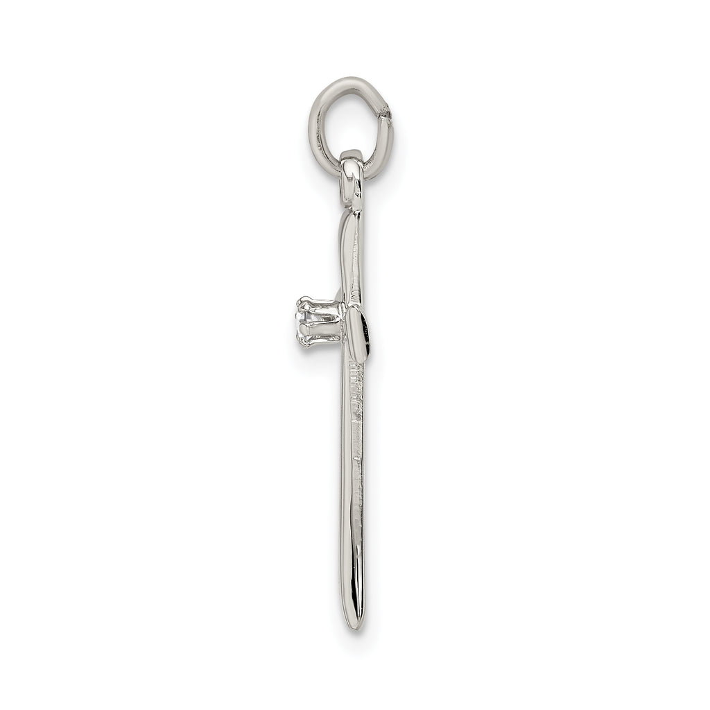 Sterling Silver 925 Polished CZ Cross Pendant with Platinum Finish