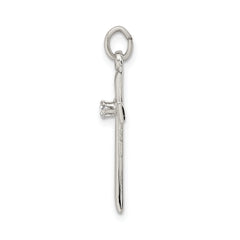 Sterling Silver 925 Polished CZ Cross Pendant with Platinum Finish
