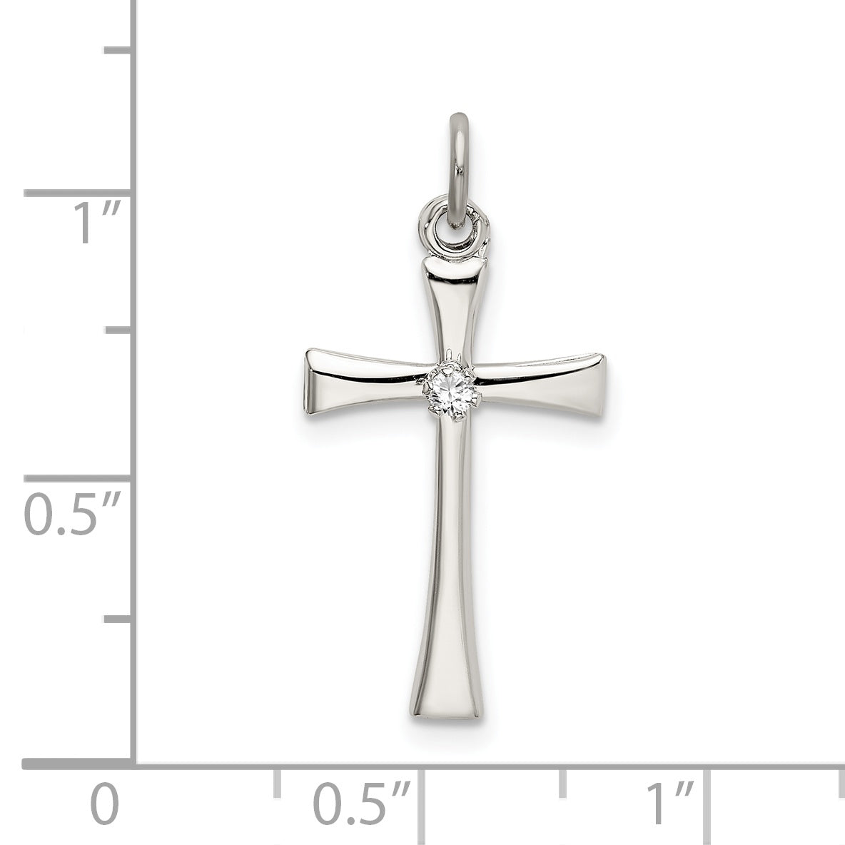 Sterling Silver 925 Polished CZ Cross Pendant with Platinum Finish