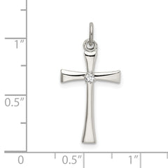 Sterling Silver 925 Polished CZ Cross Pendant with Platinum Finish