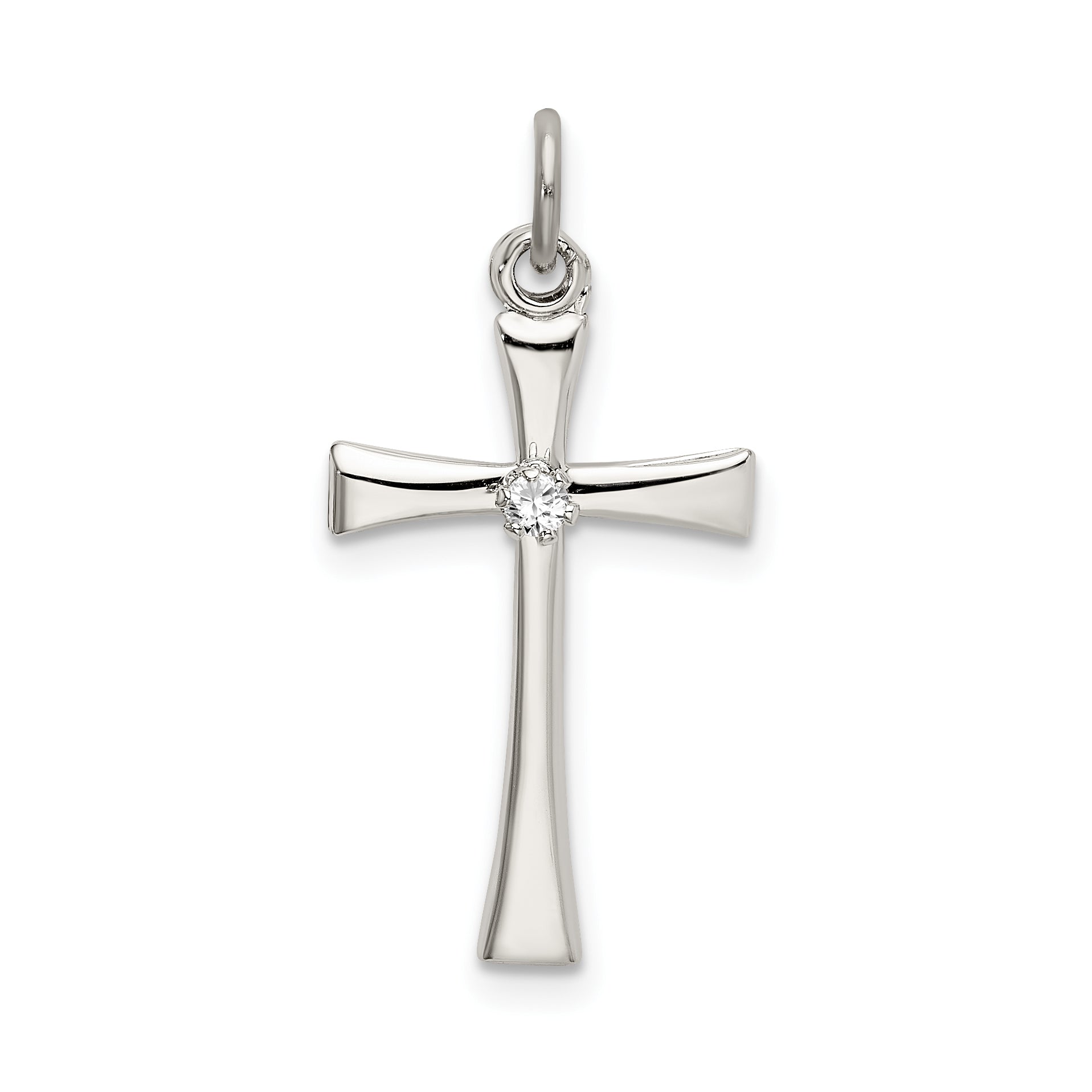 Sterling Silver Polished CZ Cross Pendant Main image