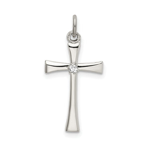 Cubic Zirconia Cross Pendant in Sterling Silver, 13x23mm - Sophia Jewelers