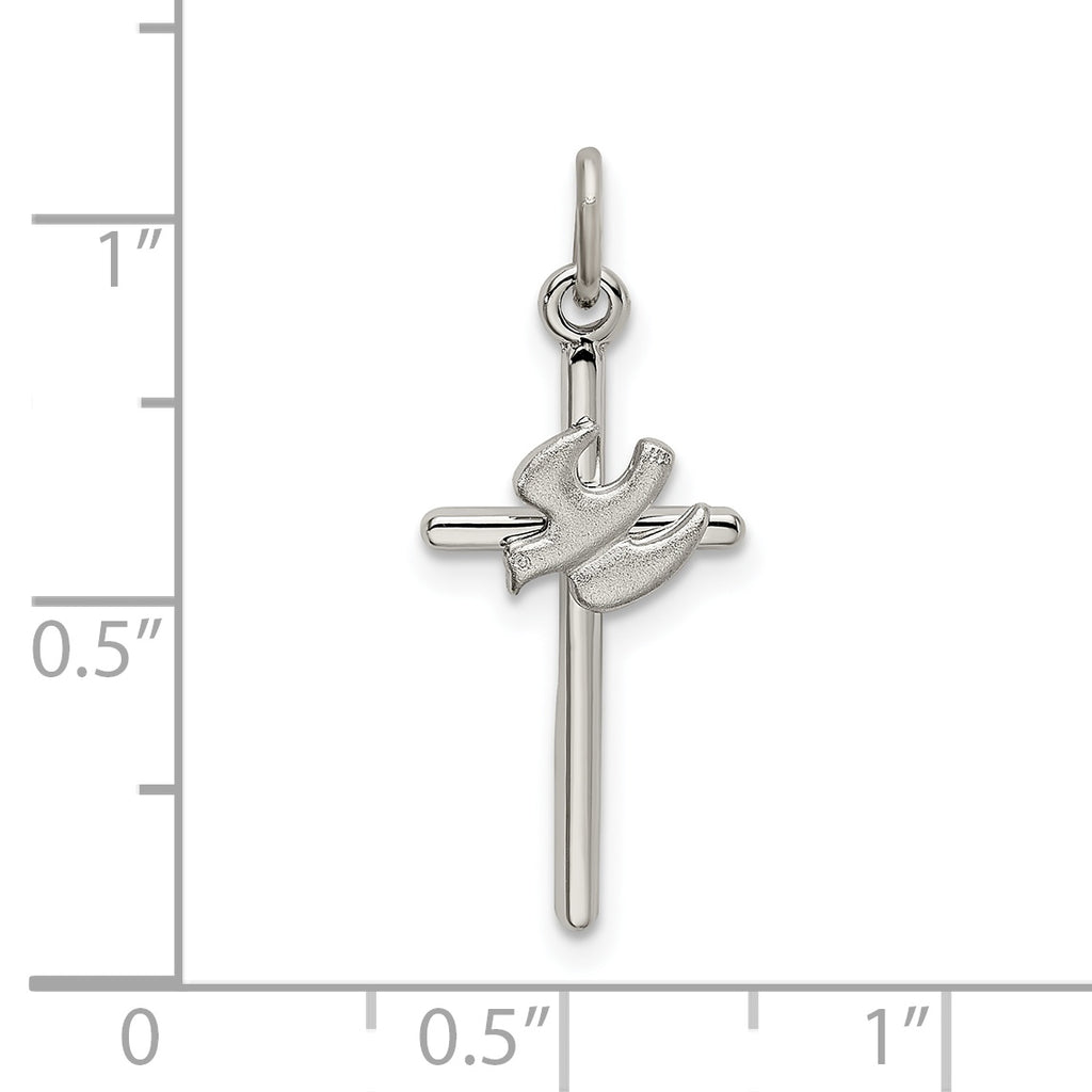 Sterling Silver 925 Dove Cross Pendant with Satin Finish