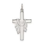 Sterling Silver Polished and Satin Draped Cross Pendant