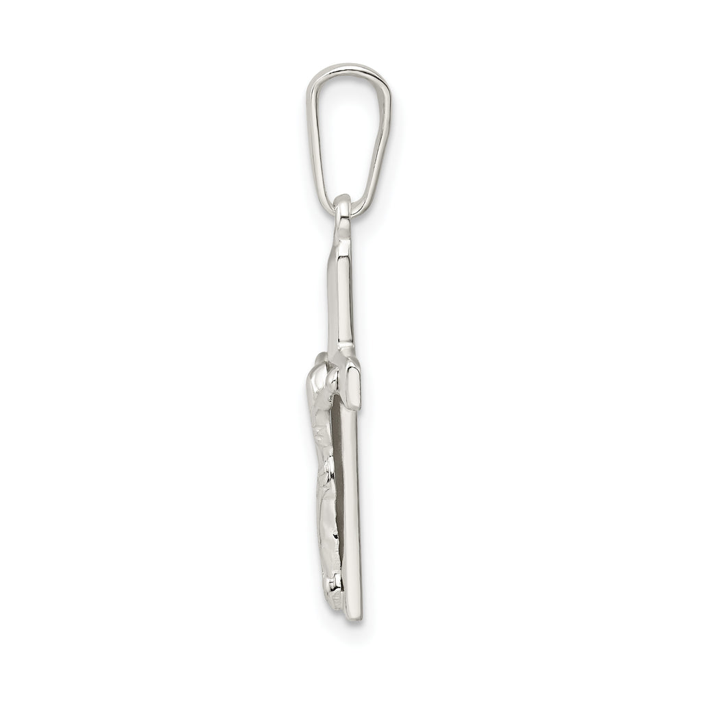 Sterling Silver 925 Crucifix Pendant with Polished Textured Finish