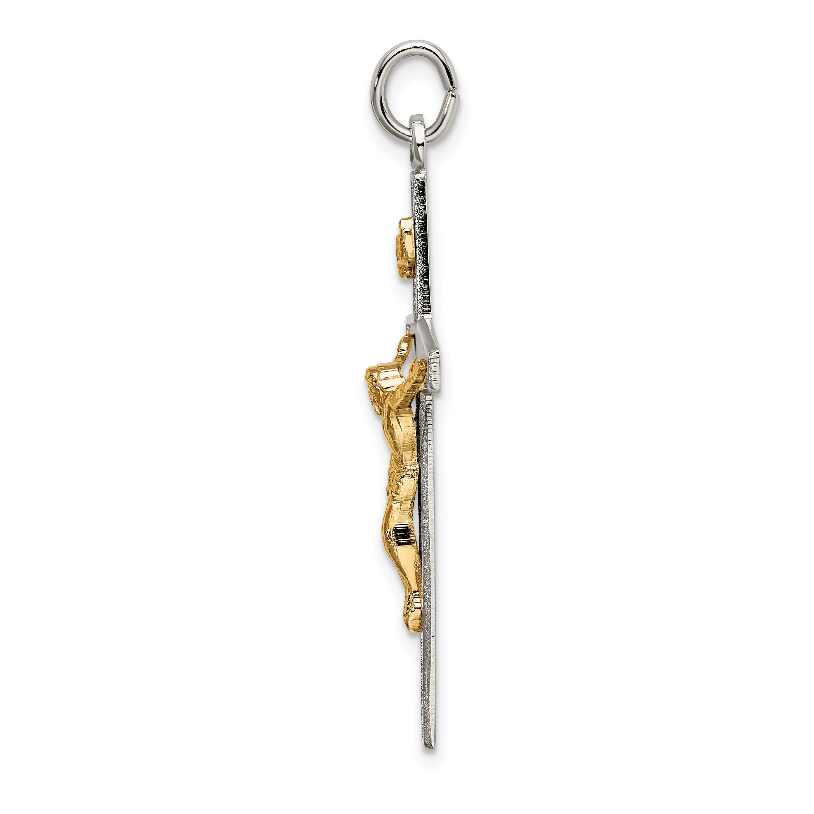 Sophia Jewelers Sterling Silver Two-Tone INRI Crucifix Pendant with Polished Textured Finish Secondary image