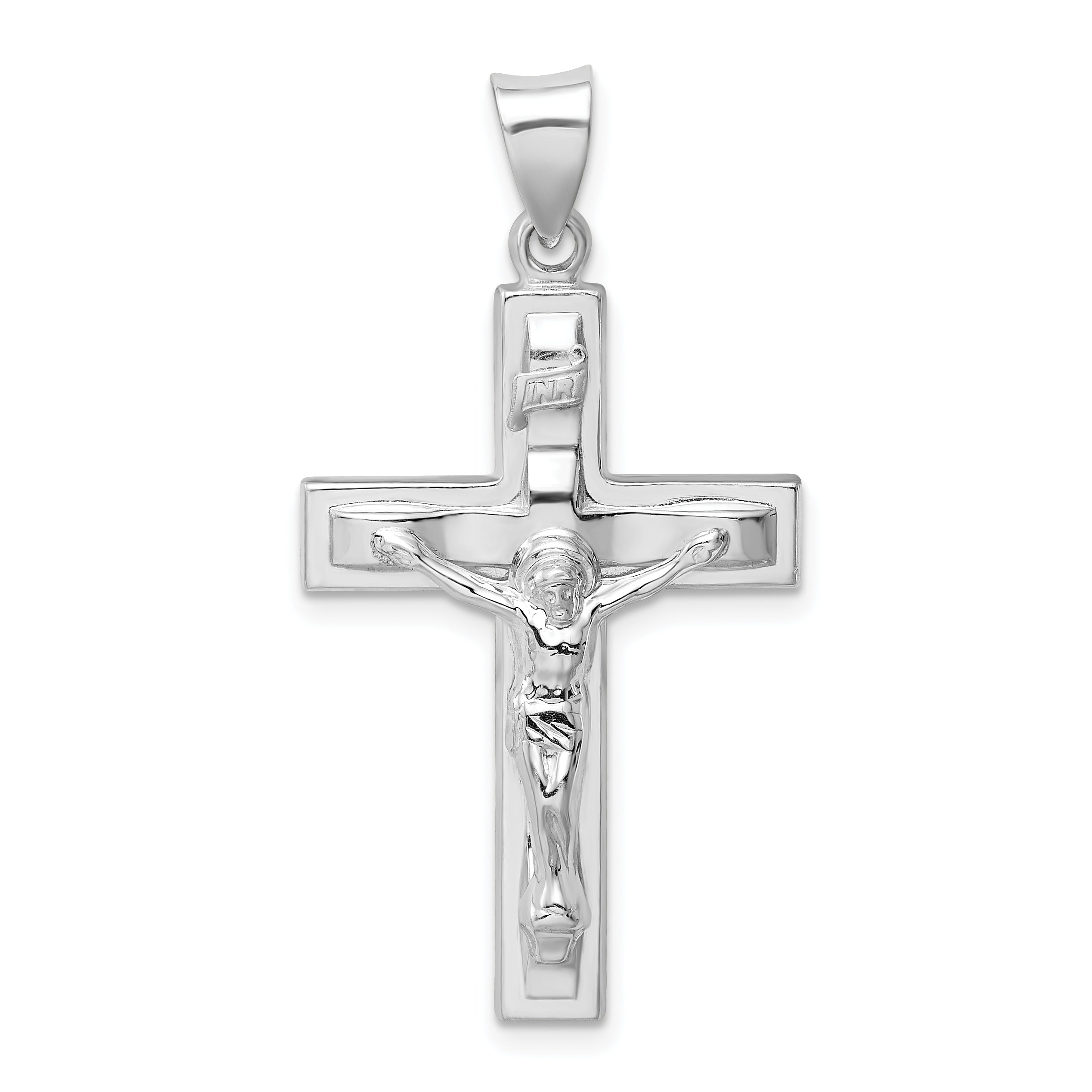 Sterling Silver Rhodium-plated Polished INRI Latin Crucifix Pendant Main image