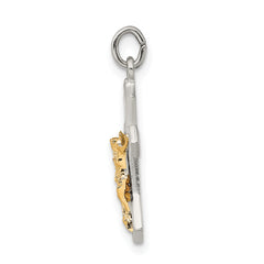 Sterling Silver 925 Crucifix Pendant with Two-Tone Polished Satin Finish