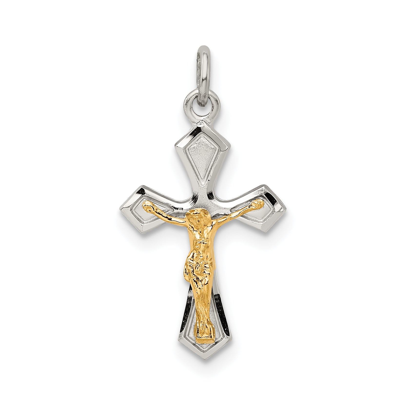 Sterling Silver & Gold-plated Polished Satin & D/C Crucifix Pendant Main image