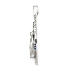 Sterling Silver Crystal Blue Miraculous Medal Pendant Platinum Plated Elegance