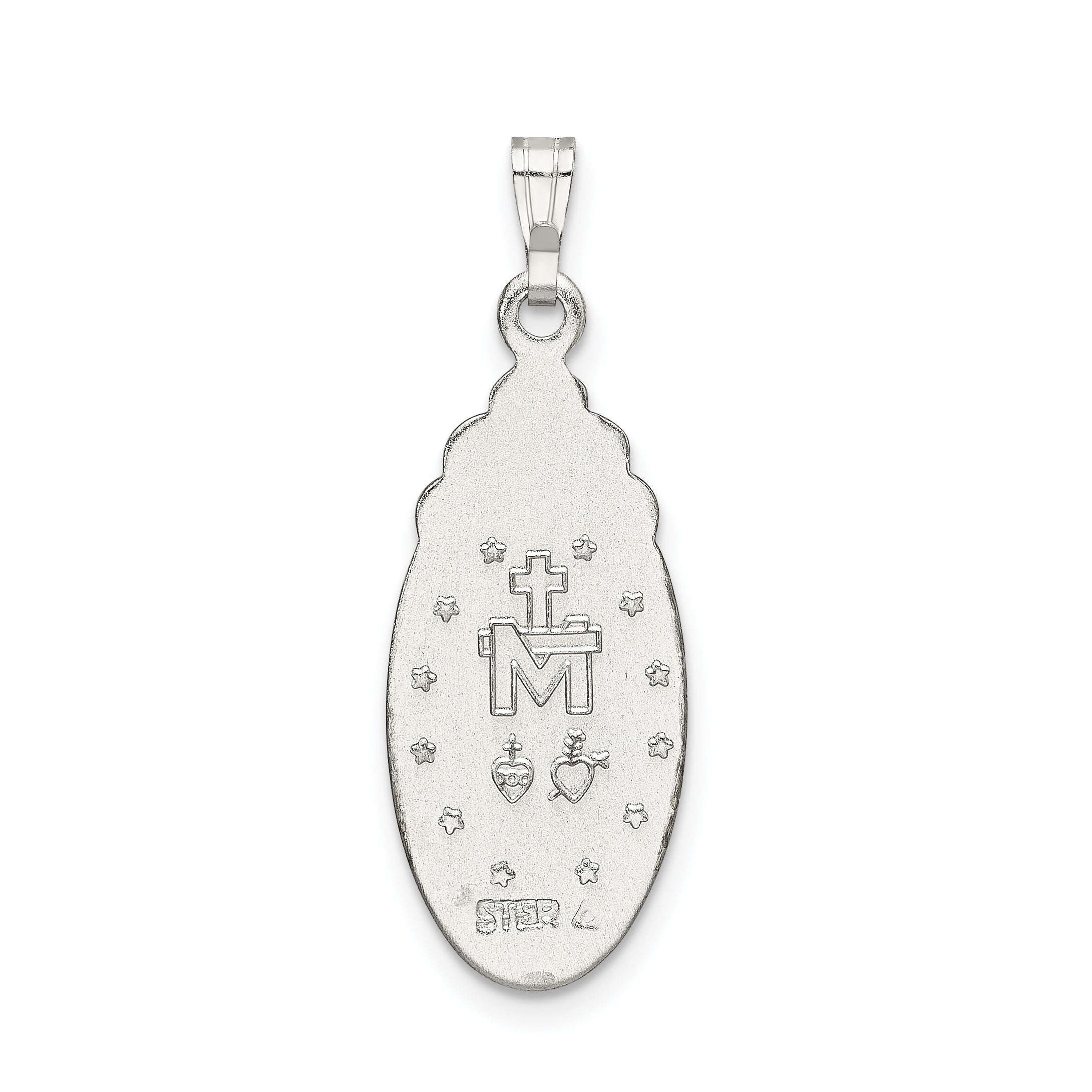 Sterling Silver Crystal Blue Miraculous Medal Pendant Platinum Plated Elegance