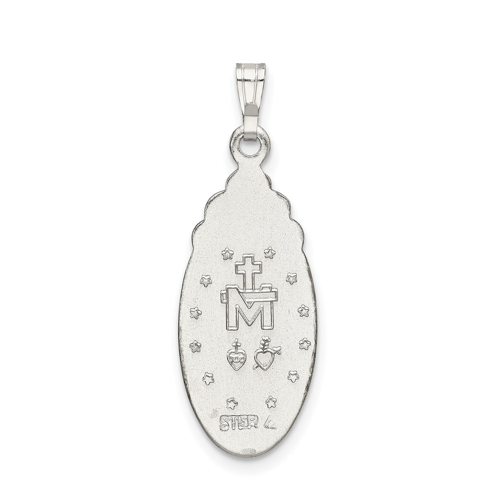 Sterling Silver Crystal Blue Miraculous Medal Pendant Platinum Plated Elegance