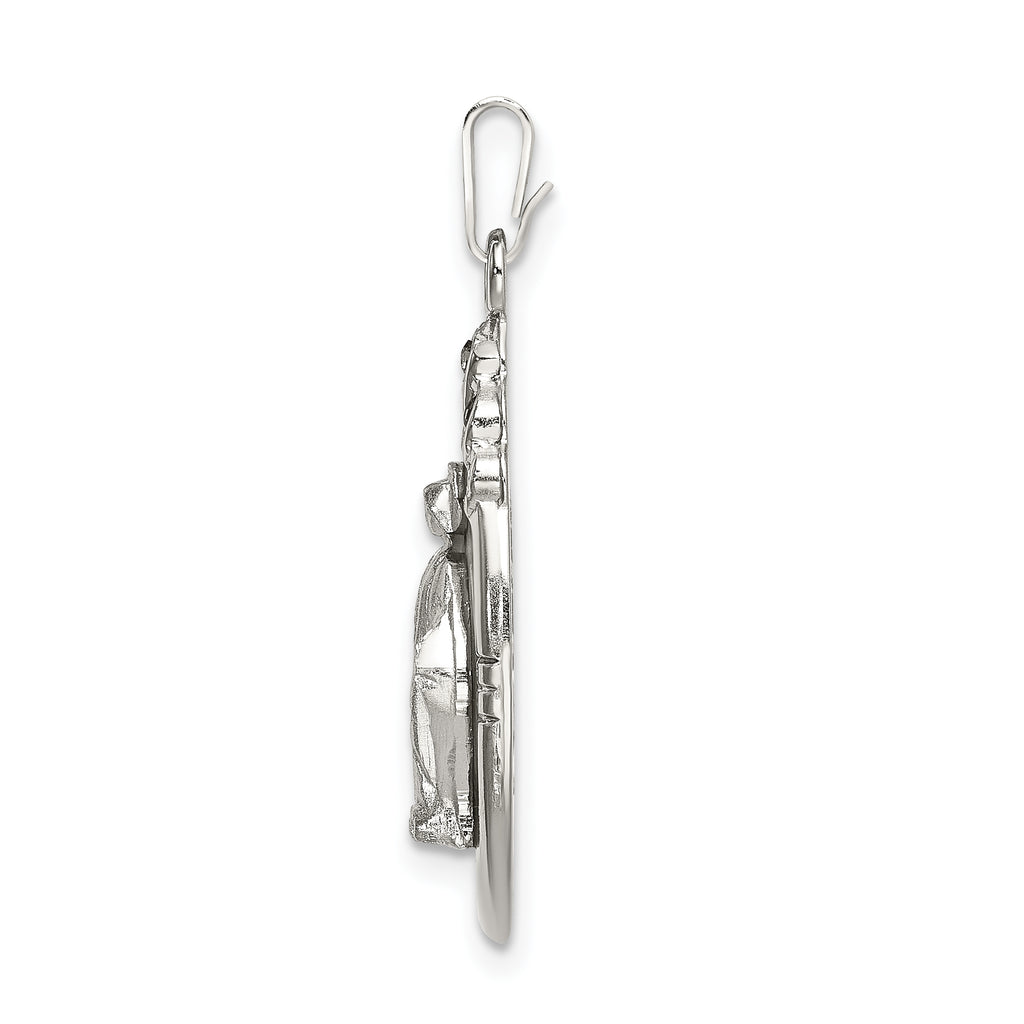 Sterling Silver 925 Miraculous Medal Pendant with Crystals Polished Finish