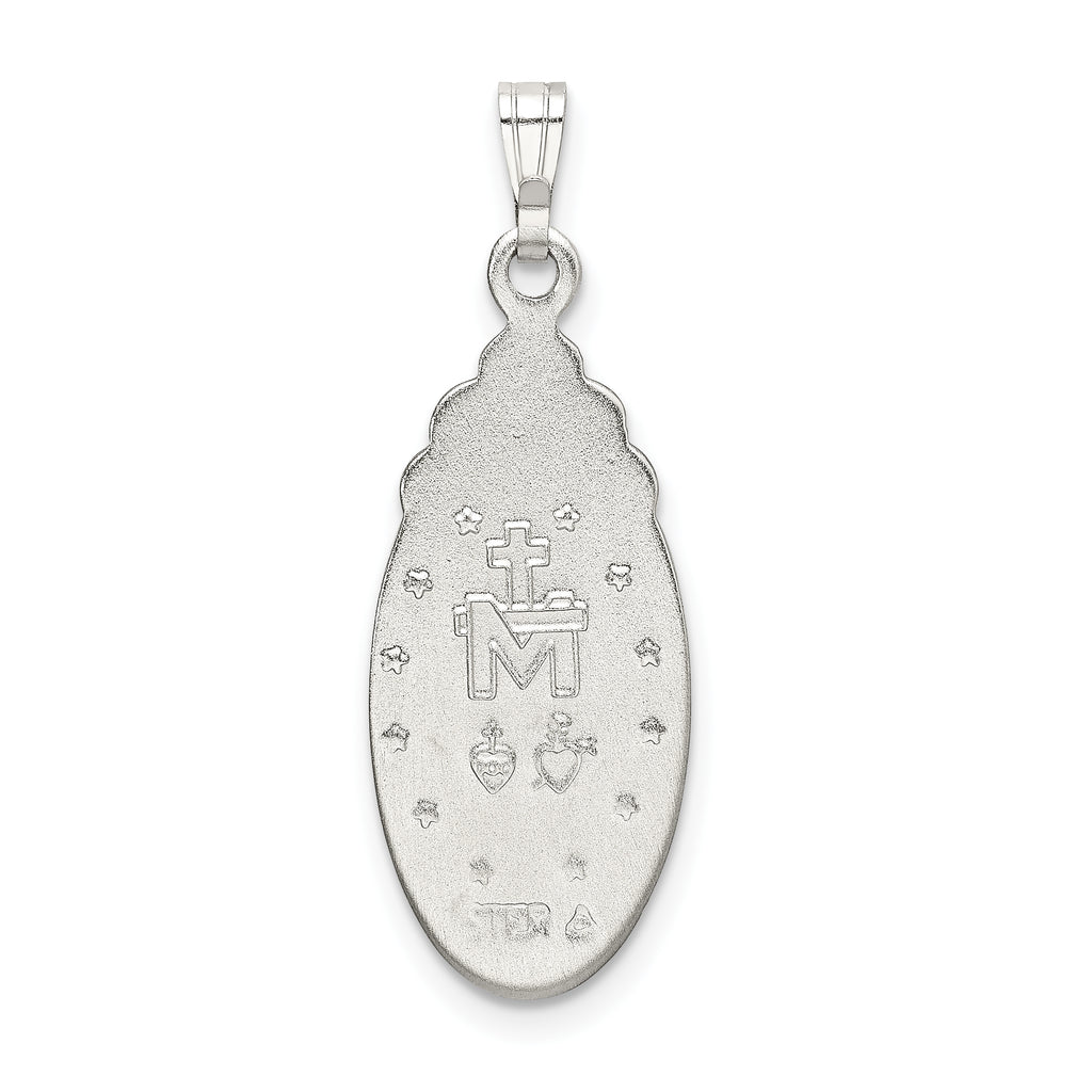 Sterling Silver 925 Miraculous Medal Pendant with Crystals Polished Finish