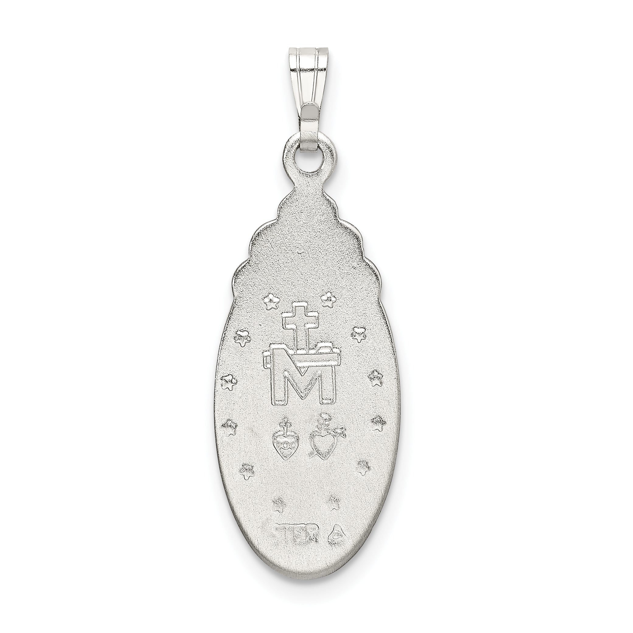 Sterling Silver 925 Miraculous Medal Pendant with Crystals Polished Finish