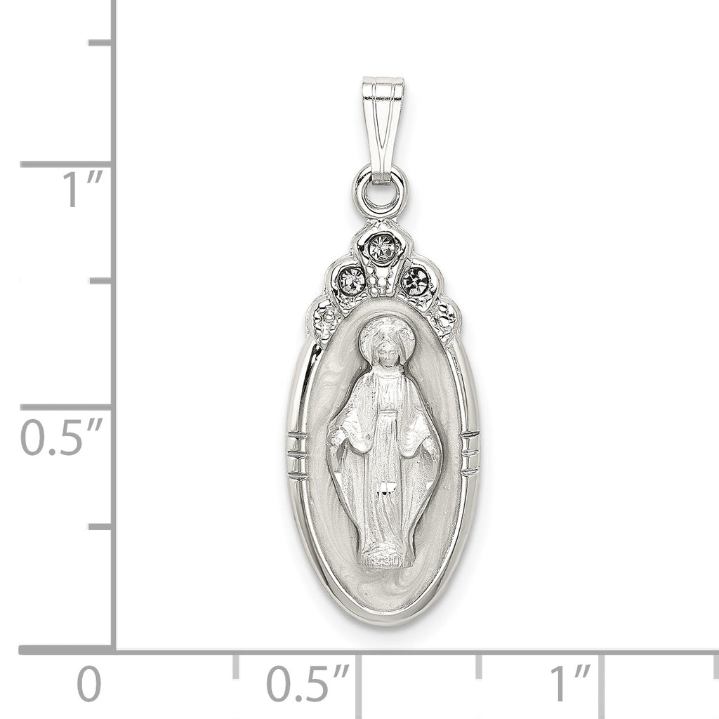 Sterling Silver 925 Miraculous Medal Pendant with Crystals Polished Finish