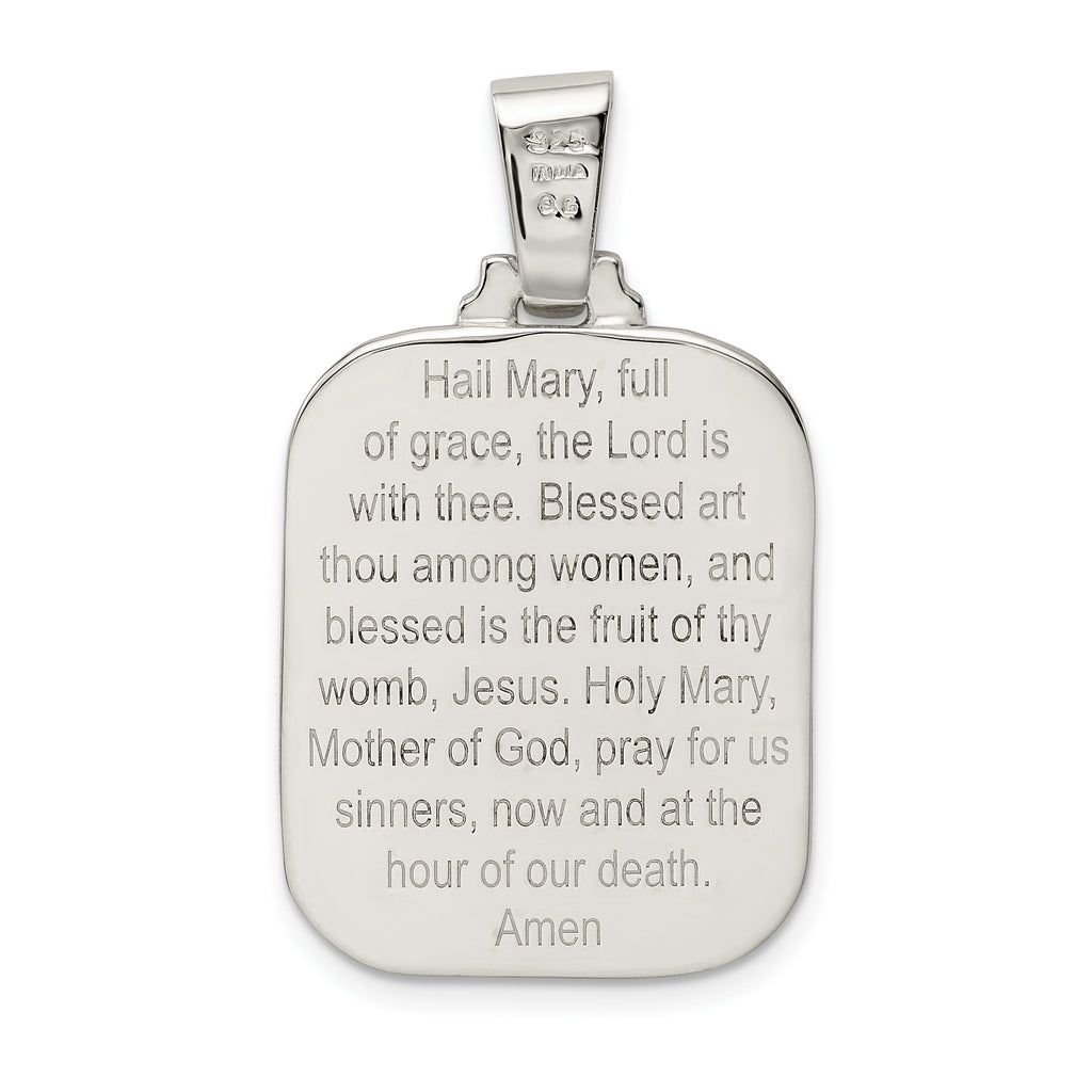 Sterling Silver 925 Hail Mary Reversible Pendant with Polished Satin Finish