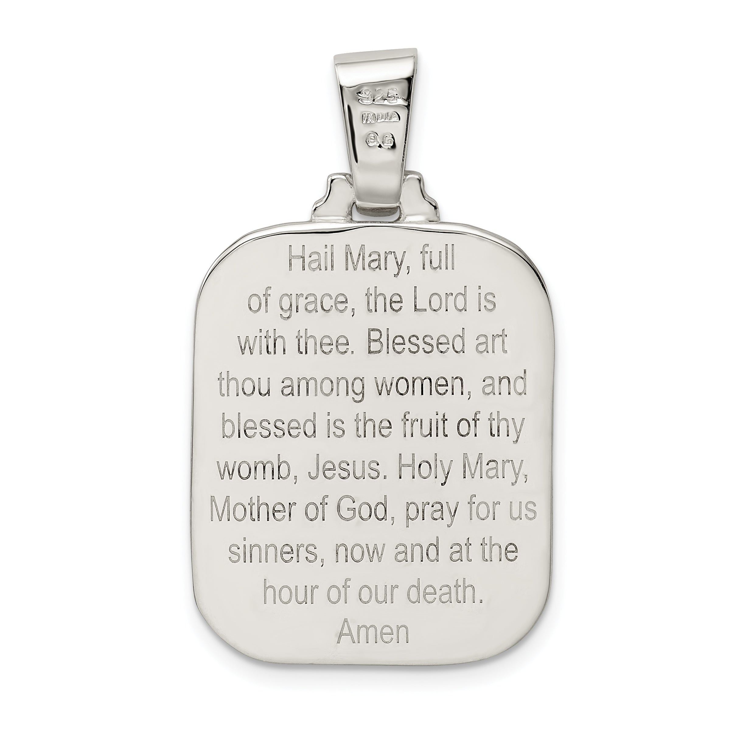 Sterling Silver 925 Hail Mary Reversible Pendant with Polished Satin Finish