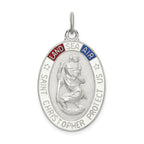Sterling Silver Satin/Polished/D/C Enamel St Christopher Medal