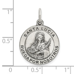 Sterling Silver Satin Antiqued Spanish St. Lucy Medal Pendant