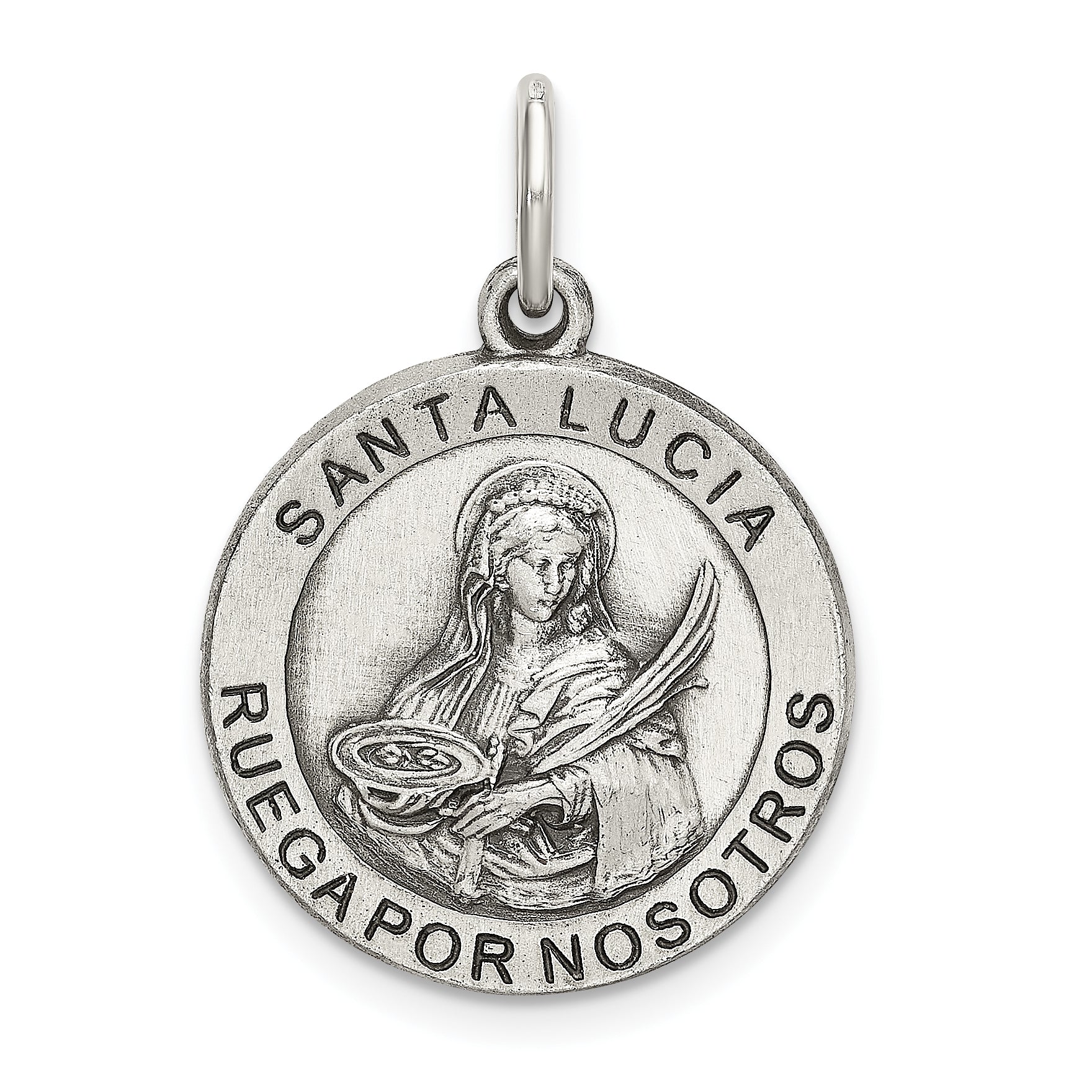 Sterling Silver Satin Antiqued Spanish St. Lucy Medal Pendant Main image