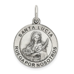 Sterling Silver Satin Antiqued Spanish St. Lucy Medal Pendant