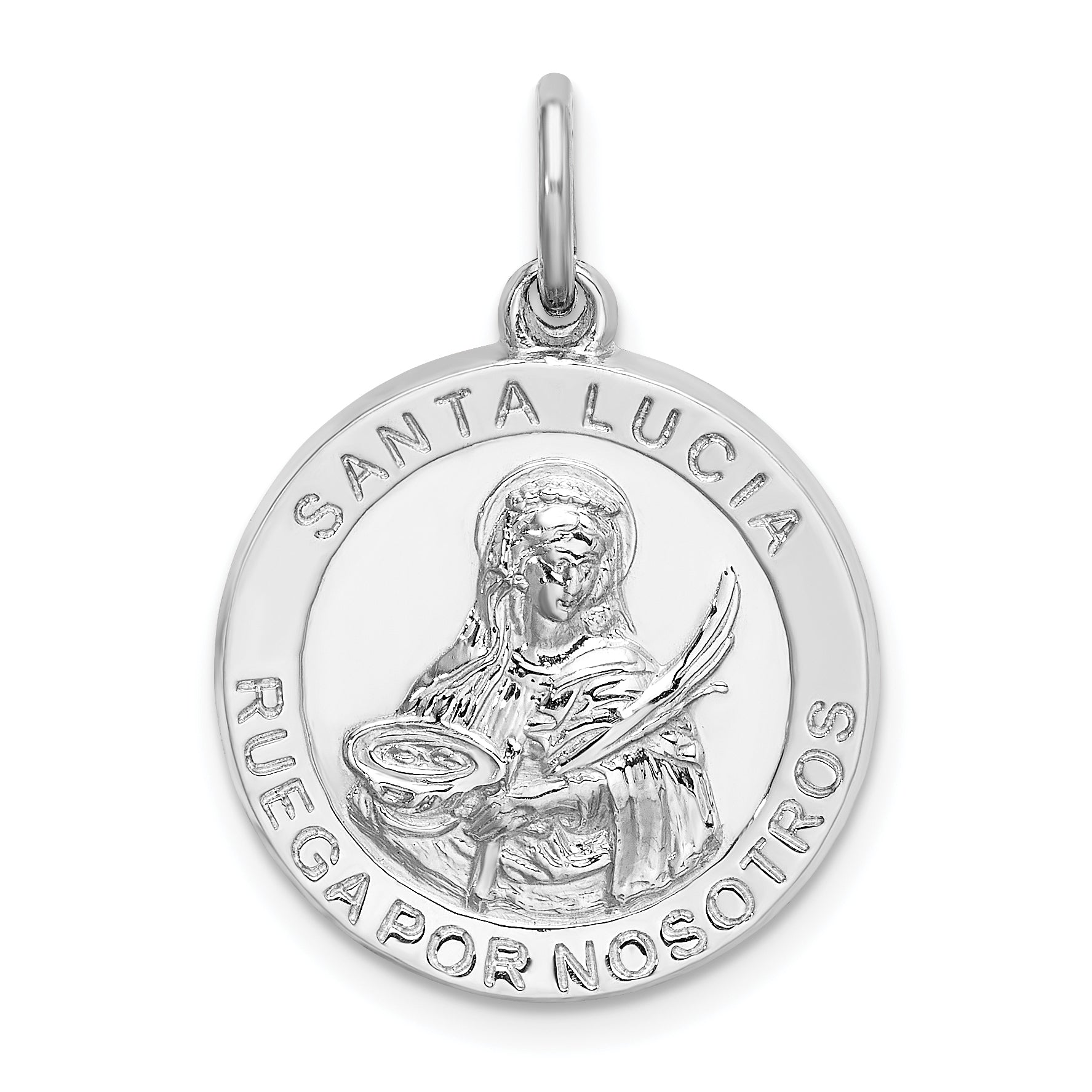 Sterling Silver Rhodium-plated Spanish St. Lucy Medal Pendant Main image