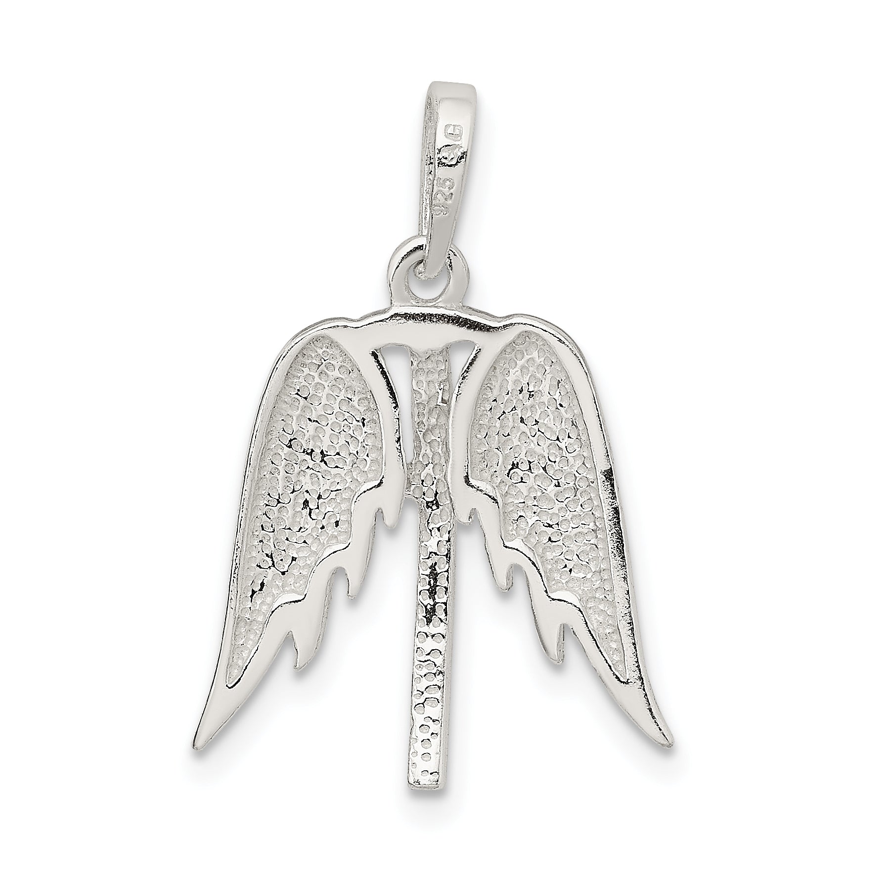 Sterling Silver 925 Men's Pendant with Polished Wings and Cross Design