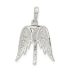 Sterling Silver 925 Men's Pendant with Polished Wings and Cross Design