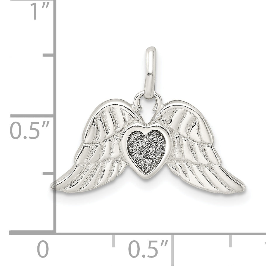 Sterling Silver Heart Wings Pendant with Polished Enamel Finish